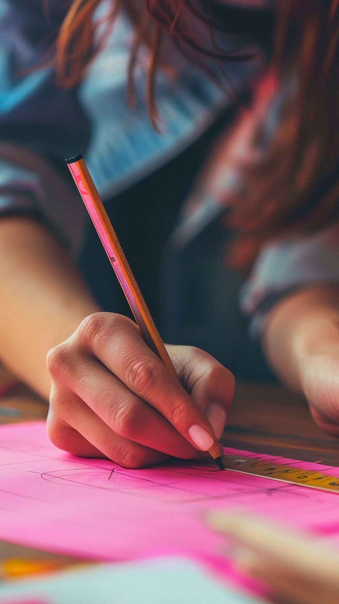 Nahaufnahme einer Hand mit einem Stift in der Hand. Es wird eine Zeichnung angefertigt.
